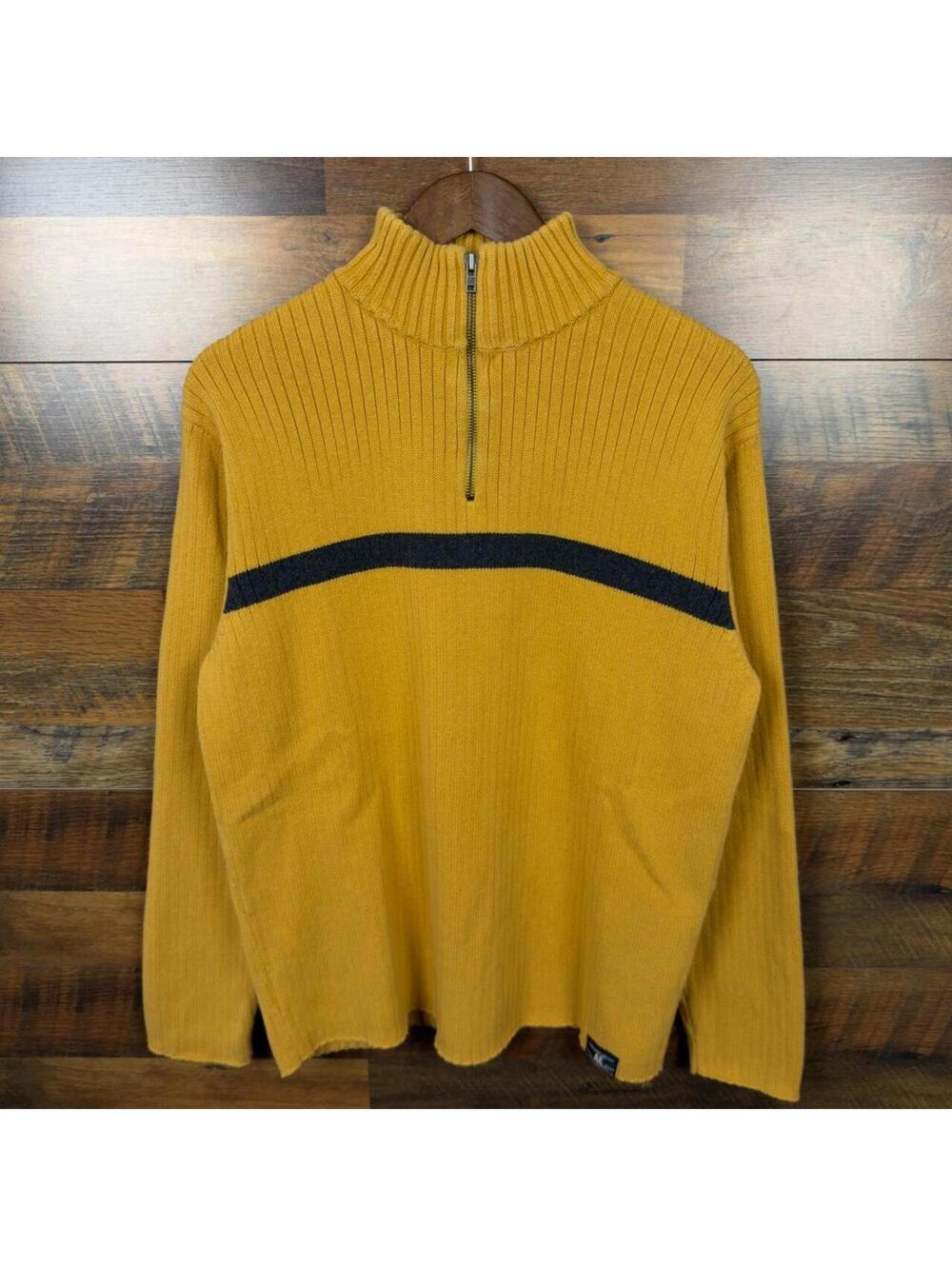 Vintage American Eagle Outfitters Slim Fit Quarter Zip Sweater Yellow XL